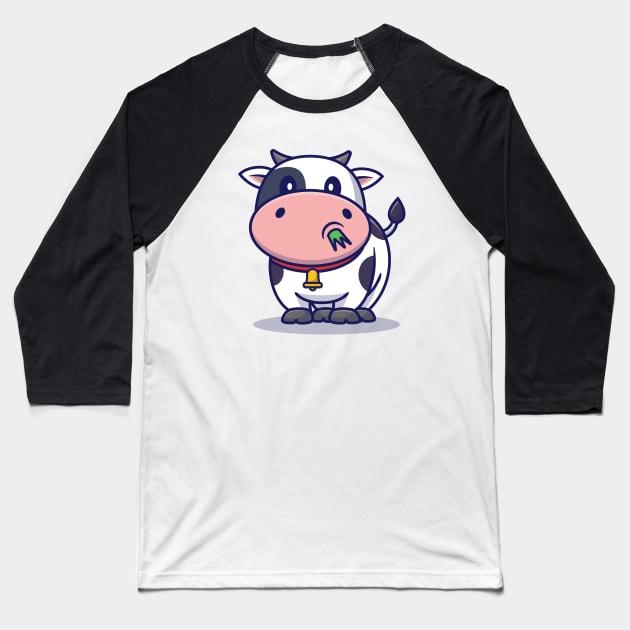 Cute Cow Eating Grass Baseball T-Shirt by Catalyst Labs